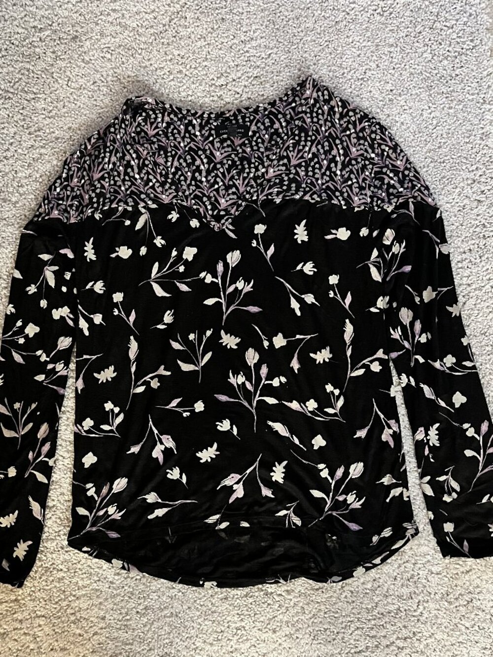 Lucky Brand Black Flower Patterned LS Women's Blouse, Size Small